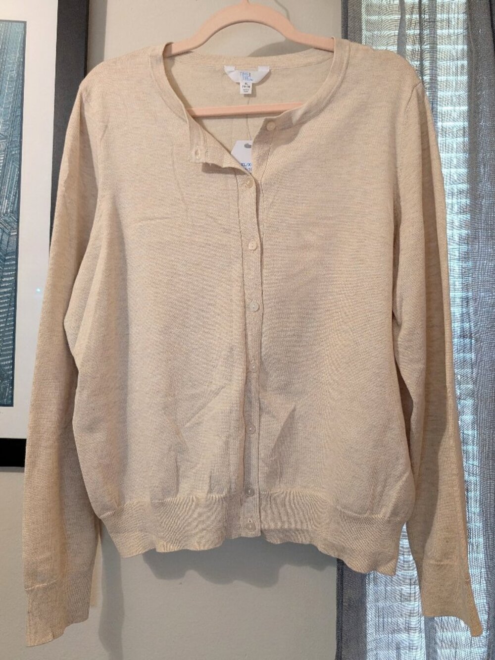 NWT Time and Tru Beige Button Front Cardigan Size XL